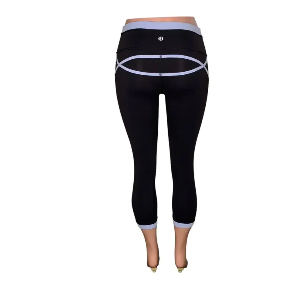 Lululemon Roll Out Crop Leggings Black/Lavender Dust Size 4